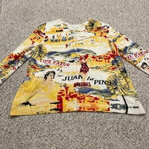 CJ Banks Beach Print Cardigan Sweater Sz 1X French Themed Vacation colorful